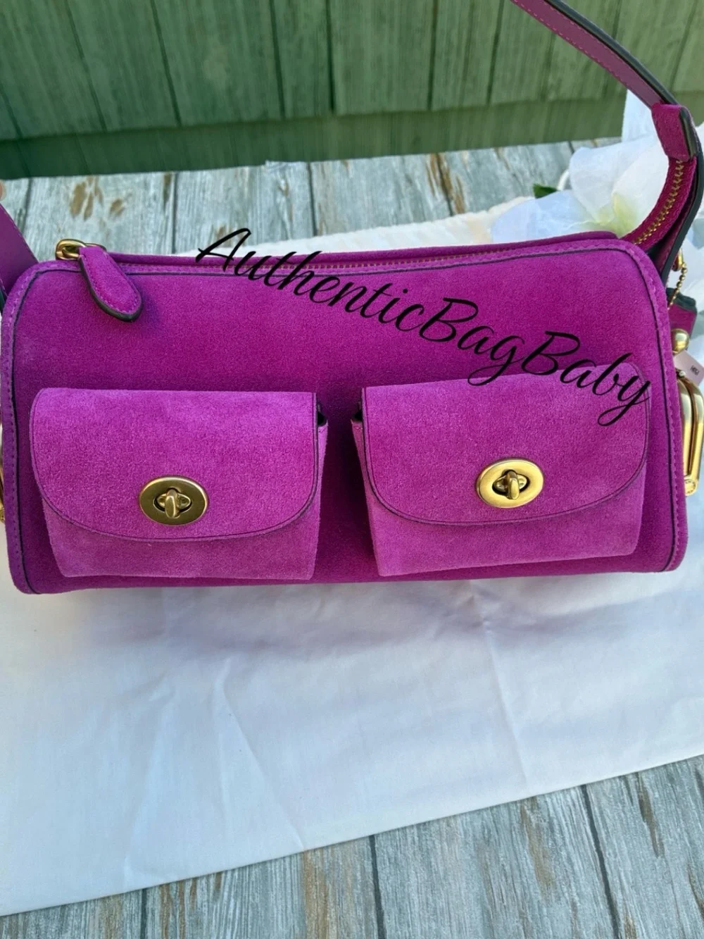 Coach Turnlock Haversack Bag 27 Magenta Suede Purse